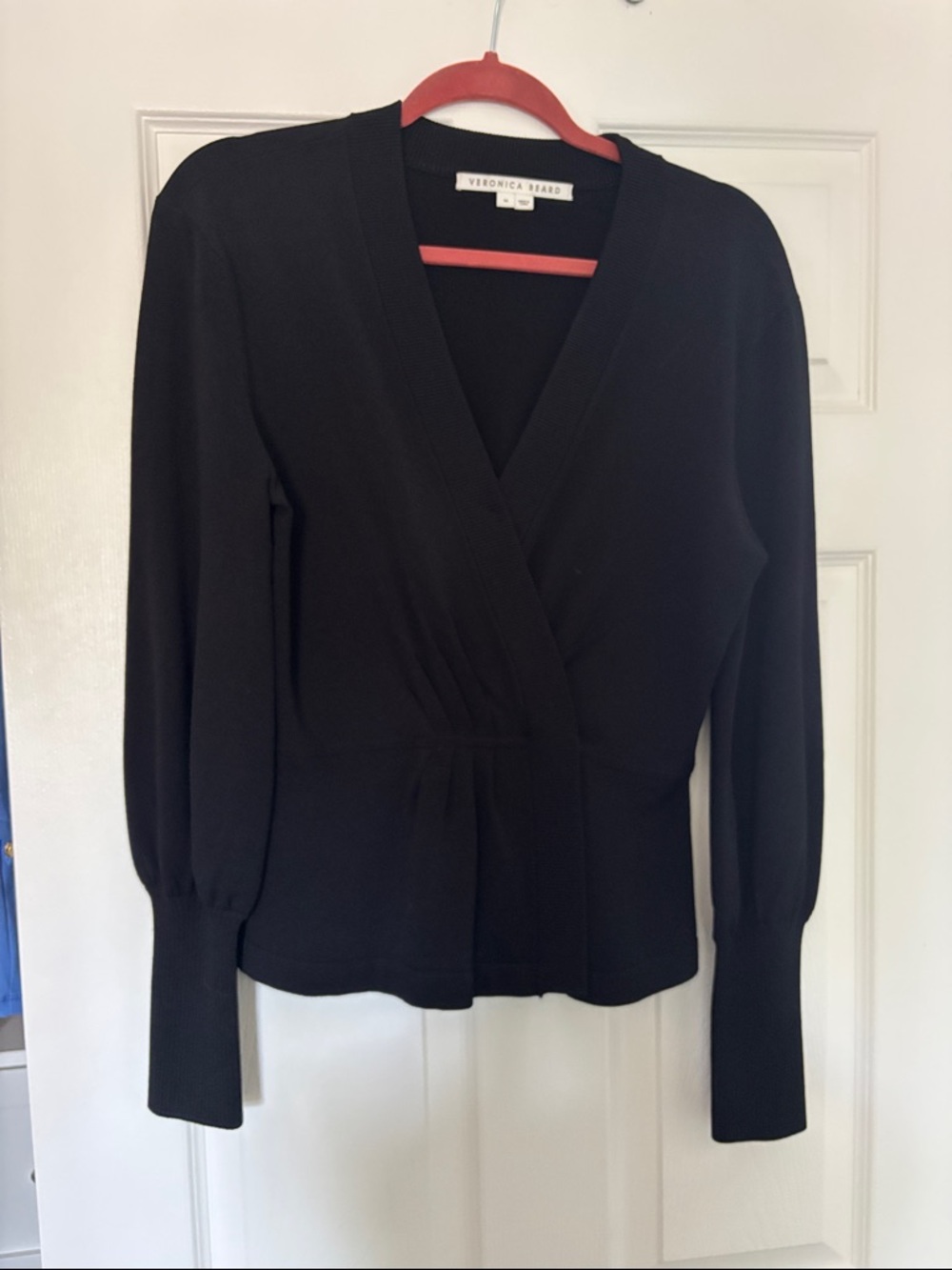 Veronica Beard Black Faux-Wrap Knit Long Sleeve Top